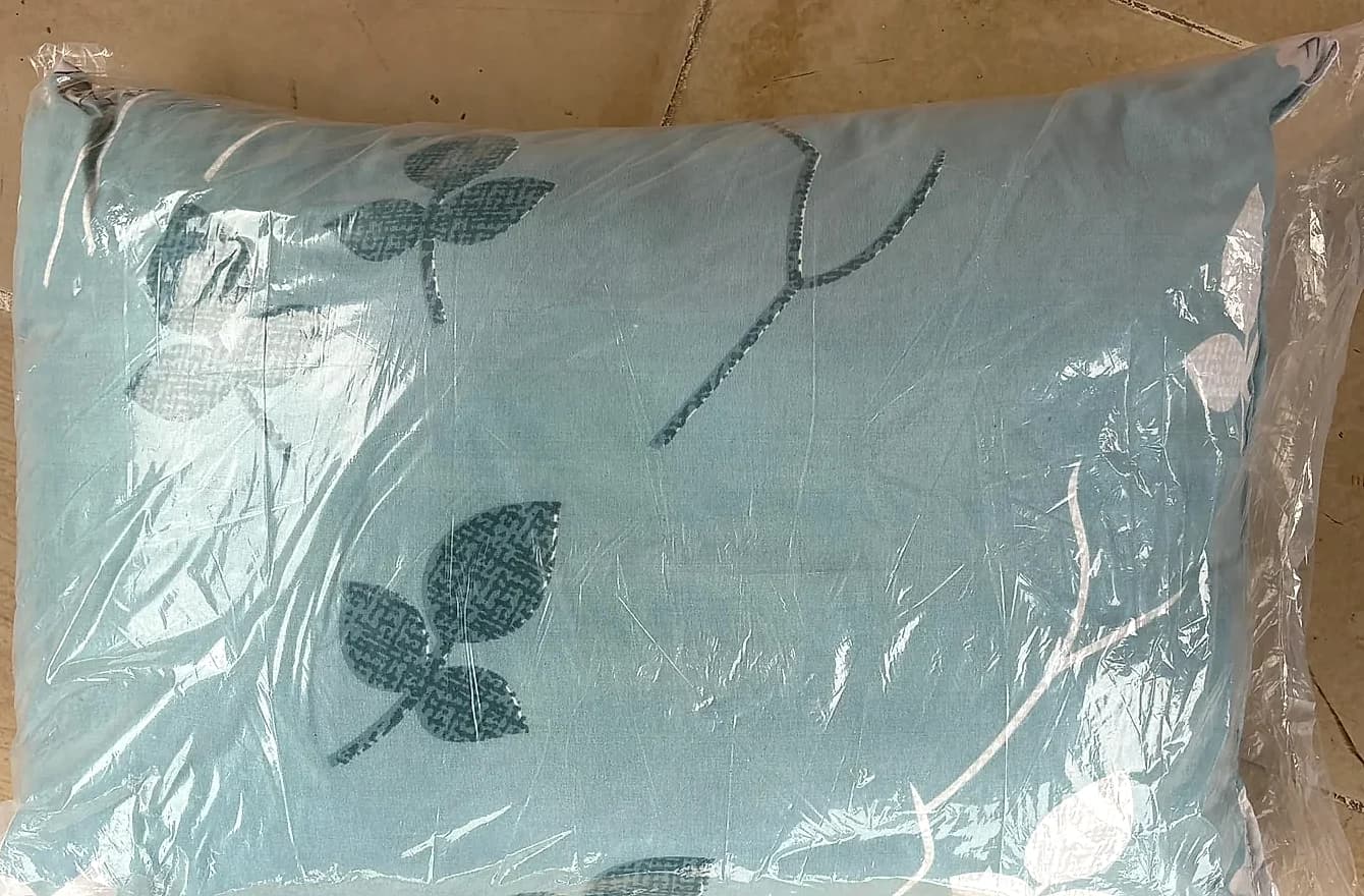 Soft mint botanical silhouette pillow in sealed protective wrap